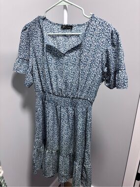 Pretty garden Blue Floral Tiered Mini Dress with Ruffle Sleeves